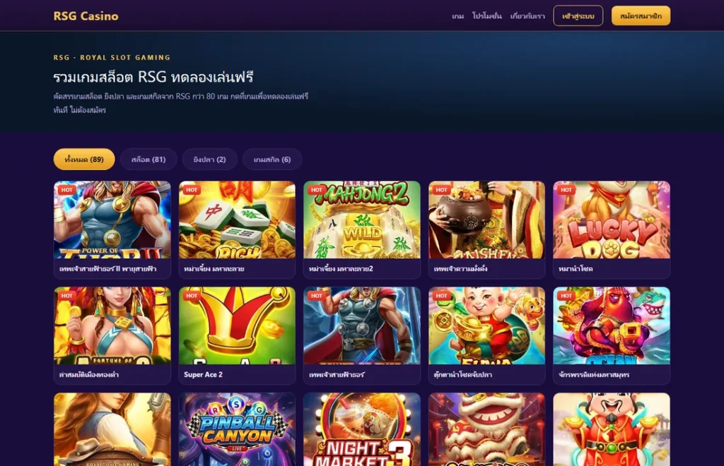 หน้ารวมเกมสล็อต RSG 89 เกม บนเว็บ RSG16888 จุดที่ใช้เปิดเกมเดิมกลับเข้าไปเทียบยอดเงินหลังการเชื่อมต่อหลุด