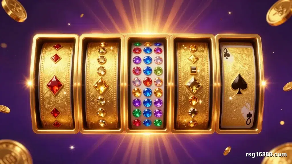 เกมสล็อต Super Ace 2 RSG วงล้อ 5 รีล สัญลักษณ์การ์ดทองและอัญมณี